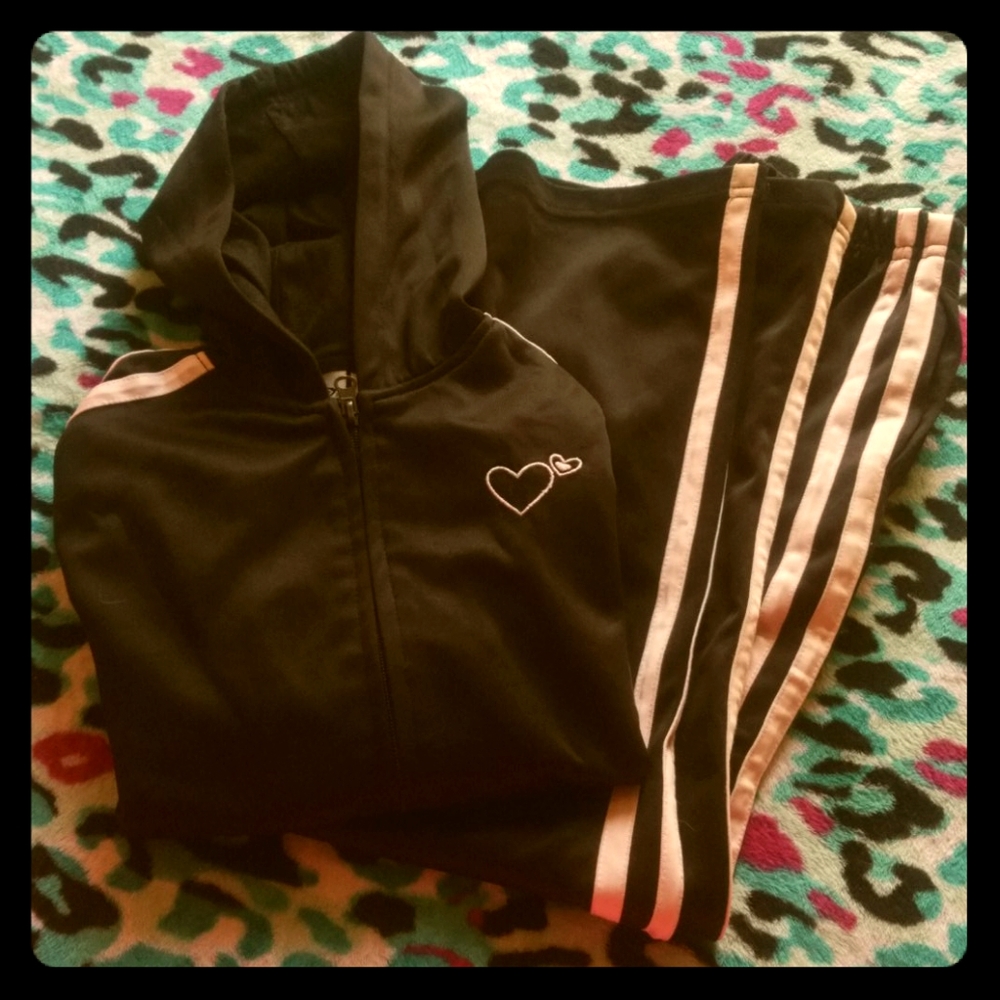 Girls' Black and White Striped Sweat Set
